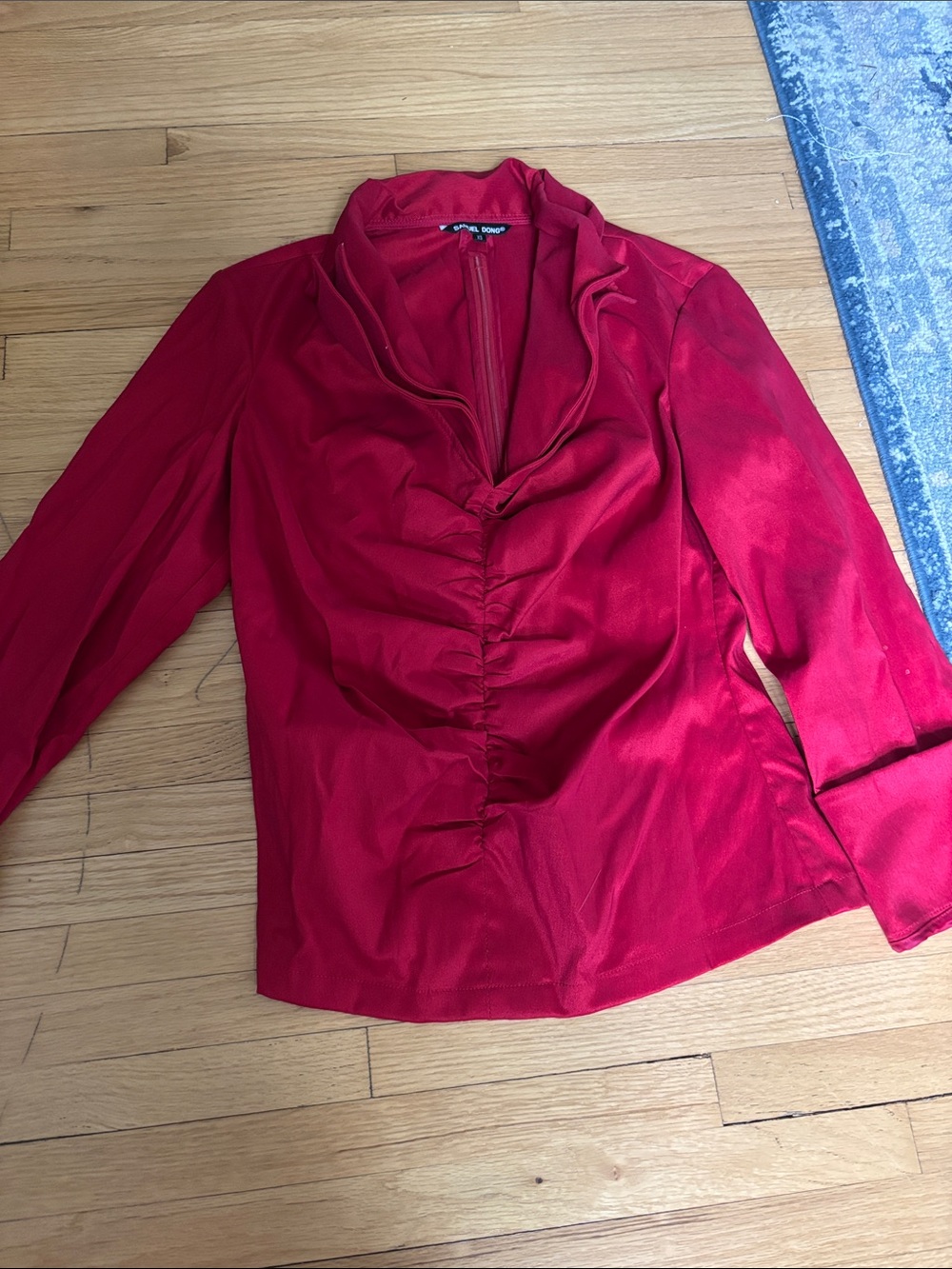 Samuel Dong Red Ruched Front Blouse